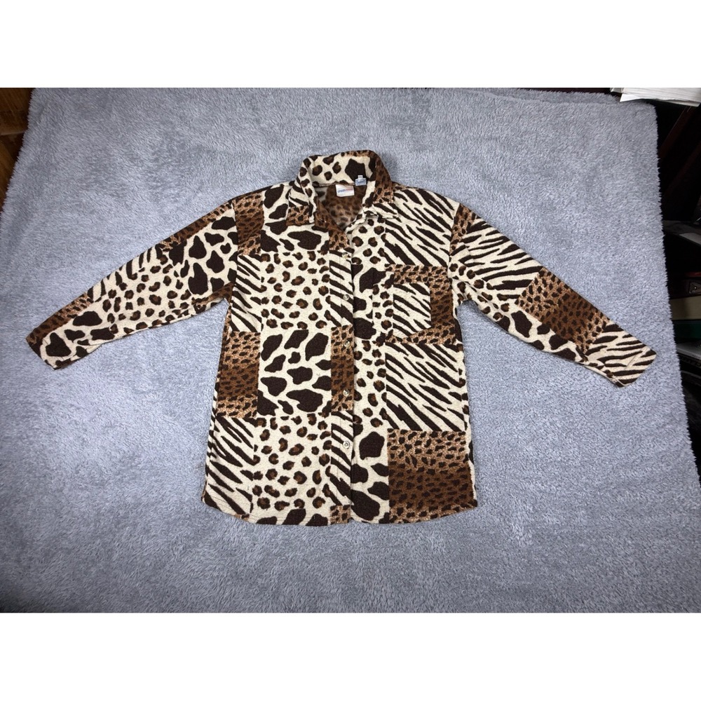 Styles To Go Animal Print Shirt Womens Small Brown Mixed Leopard Zebra Patchwork